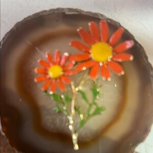 Brooch with Red Daisies